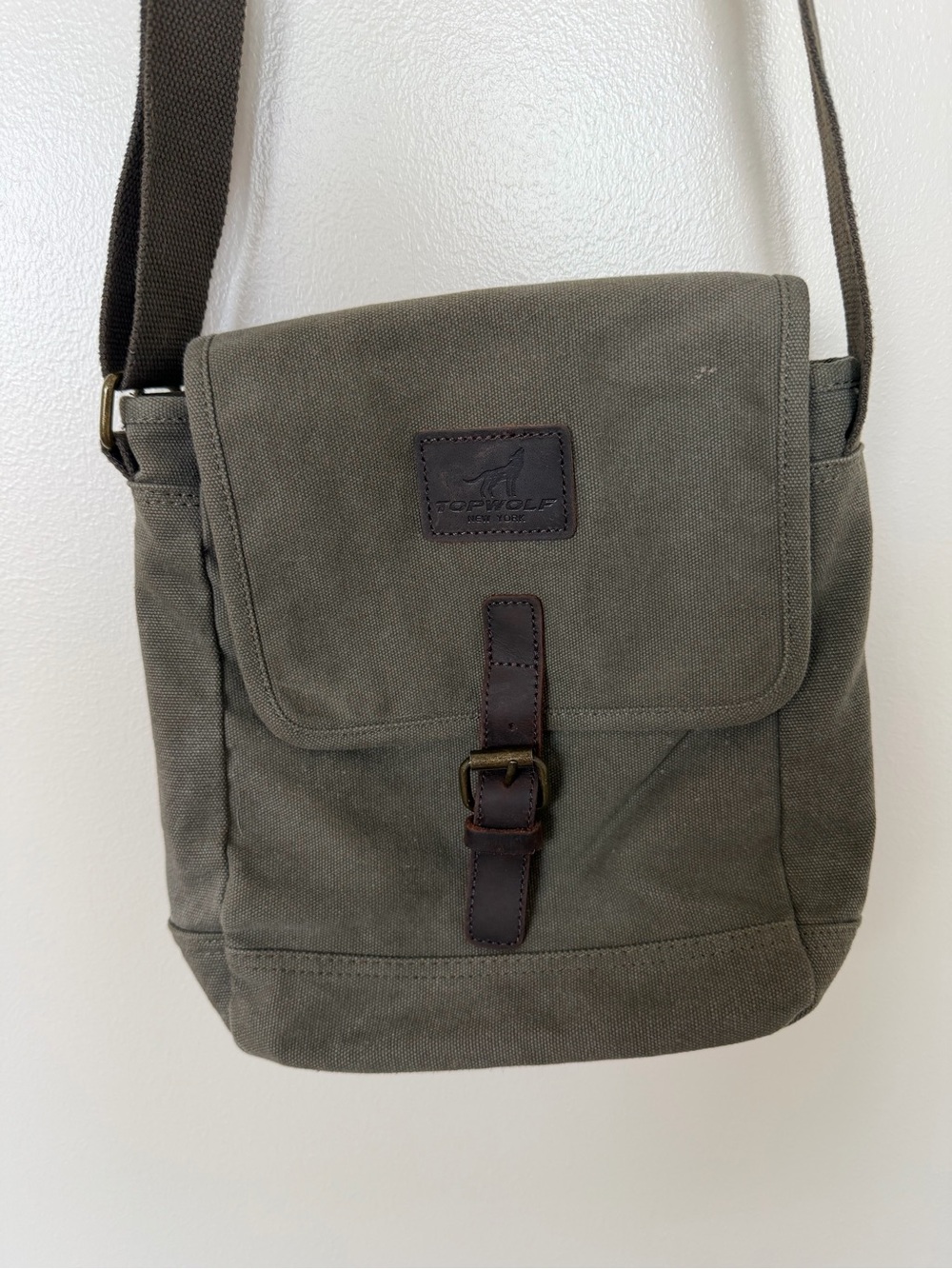 TOPWOLF Faded Olive Green Canvas Satchel Messenger Crossbody Bag